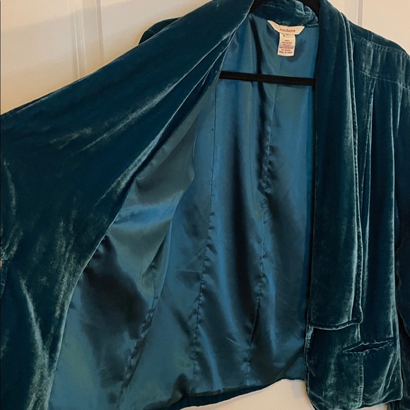 Sundance Teal Velvet silk Jacket Shawl Collar Pockets Women’s 6 - Picture 6 of 8